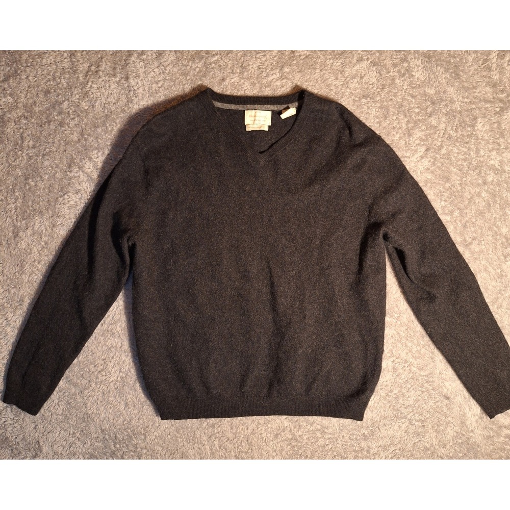 Original Weatherproof Vintage Mens V-Neck Sweater L Merino Cashmere Dark Gray